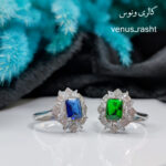 انگشتر نقره زنانه طرح جواهر سنگ سبز و سنگ آبی کد 1209 - Image 4