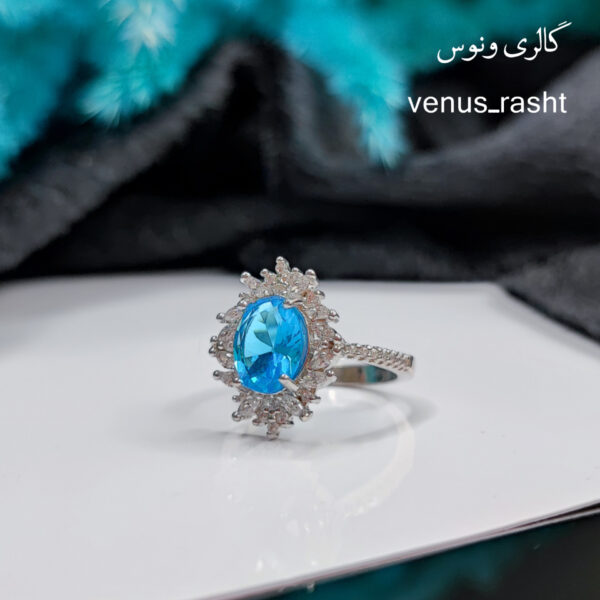 انگشتر نقره زنانه سنگ آبی روشن کد 1224 - Image 2