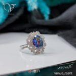 انگشتر نقره  نگین آبی کریستالی اختصاصی کد 1282