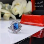 انگشتر نقره زنانه طرح جواهر سنگ سبز و سنگ آبی کد 1209 - Image 2