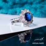 انگشتر نقره زنانه طرح جواهر سنگ سبز و سنگ آبی کد 1209 - Image 3