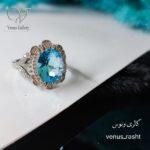 انگشتر نقره جواهری سنگ کریستالی آبی کد  904