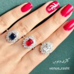 انگشتر نقره زنانه طرح جواهر سنگ سبز و سنگ آبی کد 1209 - Image 5