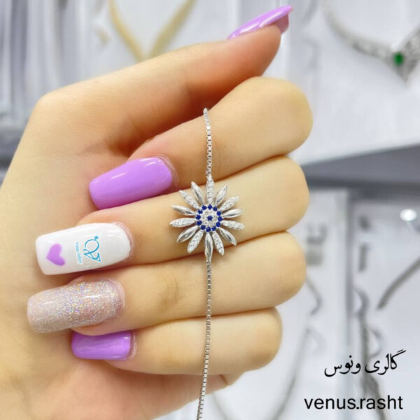 دسنبند نقره دخترانه طرح چشم و نظر و گل بابونه - Image 1
