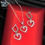 نیم ست نقره ظریف دخترانه طرح قلب نگین دار