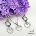 نیم ست نقره ظریف دخترانه طرح قلب نگین دار - Image 2