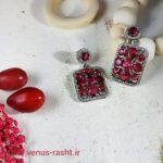 گوشواره طرح یاقوت نگین قرمز نقره کد 2326 - Image 2