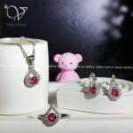 نیم ست نقره جواهری نگین صورتی کد 1435 - Image 2