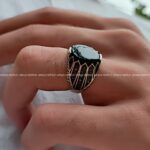 انگشتر نقره مردانه با سنگ عقیق مشکی و تراش بیضی کد 4471 - Image 2
