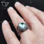 انگشتر نقره مردانه با سنگ بیضی اونیکس و رکاب لوزی کد 2308 - Image 2