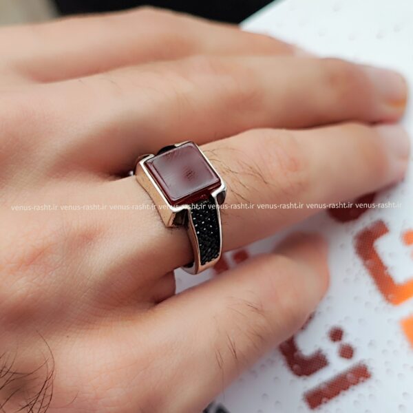 انگشتر نقره مردانه با سنگ عقیق قهوه ای کد 4506 - Image 1