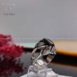 انگشتر نقره مردانه سنگ اونیکس با طرح برگ روی رکاب کد 4668