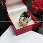 انگشتر نقره مردانه سنگ اونیکس با طرح برگ روی رکاب کد 4668 - Image 2