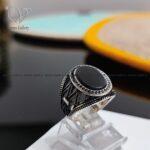 انگشتر نقره مردانه سنگ اونیکس رکاب لوزی