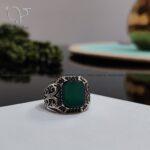 انگشتر نقره مردانه سنگ عقیق سبز کد2409 - Image 3