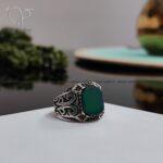 انگشتر نقره مردانه سنگ عقیق سبز کد2409 - Image 2