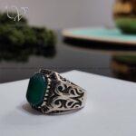 انگشتر نقره مردانه سنگ عقیق سبز کد2409