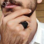 انگشتر نقره پسرانه با نگین های ریز اتمی کاملا مشکی کد 4577