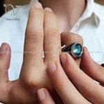 انگشتر نقره مردانه با سنگ کریستال اتمی آبی کد 2339 - Image 3