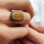 انگشتر نقره مردانه ترک با سنگ چشم ببر کد 4630