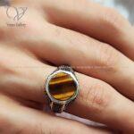 انگشتر نقره مردانه با سنگ چشم ببر کد 2351 - Image 2