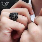 انگشتر نقره مردانه سیاه قلم ترک با نگینهای اتمی مشکی کد 4639