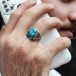 انگشتر نقره مردانه با سنگ فیروزه چینی کد 2343