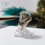 انگشتر نقره مردانه سنگ فیروزه نیشابور کد 2455 - Image 3