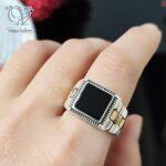 انگشتر نقره مردانه مدل رولکس بند ساعتی سنگ اونیکس کد 4781