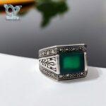 انگشتر نقره مردانه سنگ عقیق سبز کد 2521