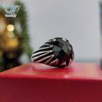 انگشتر نقره مردانه سنگ مشکی تراش خورده نگین بیضی کد 3224