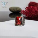 انگشتر نقره مردانه سنگ سنتتیک قرمز کد 3195