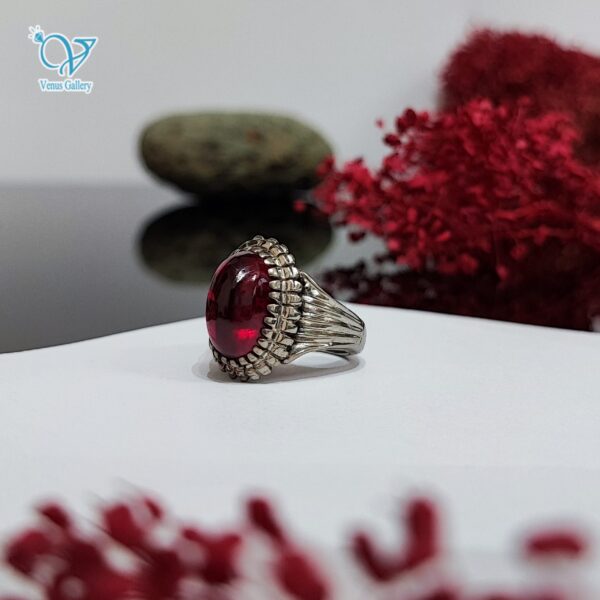 انگشتر نقره مردانه سنگ یاقوت قرمز صنعتی کد 5484 - Image 2