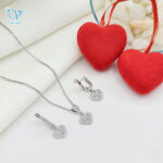 نیم ست نقره دخترانه طرح قلب پرنگین کد 4916 - Image 2