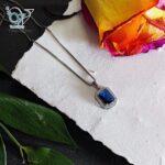 مدال نقره نگین مستطیلی آبی