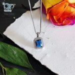 مدال نقره نگین مستطیلی آبی - Image 2