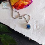 مدال نقره نگین مستطیلی آبی - Image 4