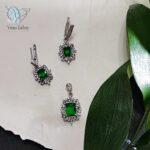 نیم ست نقره زنانه نگین سبز - Image 3