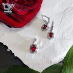 نیم ست نقره زنانه طرح جواهر پرنگین - Image 2