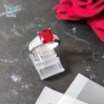 انگشتر نقره زنانه نگین باگت سنگ قرمز سنتتیک کد 3017