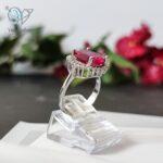 انگشتر نقره زنانه سنگ صورتی نگین برلیان اتمی کد 3019 - Image 2
