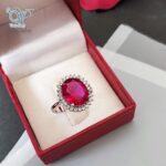 انگشتر نقره زنانه سنگ صورتی نگین برلیان اتمی کد 3019