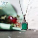 مدال نقره طرح جواهر نگین سبز کد 3041 - Image 2