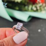 انگشتر تک نگین نقره مستطیلی تراش جواهری کد 5333