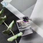 انگشتر تک نگین نقره سنگ توپاز 7 رنگ کد 3029