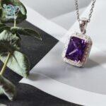 مدال نقره نگین مستطیلی بنفش کد 3094 - Image 2