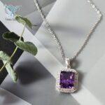 مدال نقره نگین مستطیلی بنفش کد 3094