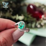 انگشتر نقره زنانه تک نگین جواهری سبز کد 5424 - Image 3