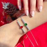 دستبند نقره زنانه ترکیب فلاور و نگین اشکی رنگ سبز طرح طلا کد 3274