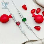 دستبند نقره زنانه ترکیب فلاور و نگین اشکی رنگ سبز طرح طلا کد 3274 - Image 2